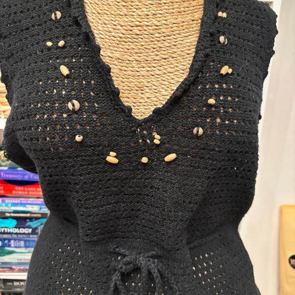 Y2K Beaded Black Crochet Tank – Express Medium Festival Fairycore Top - Picture 2 of 5